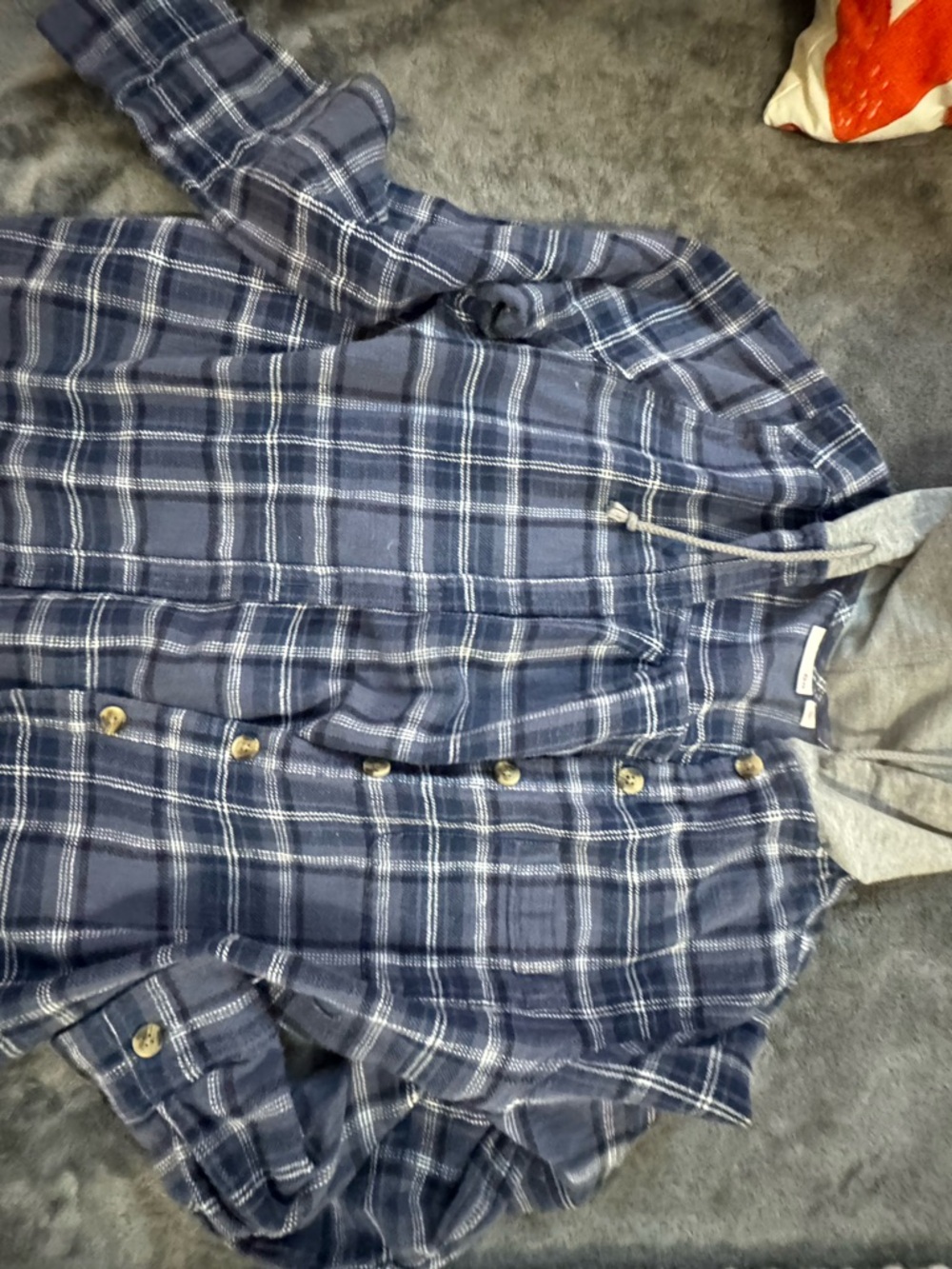 SO Navy Plaid Shirt with Gray Hood